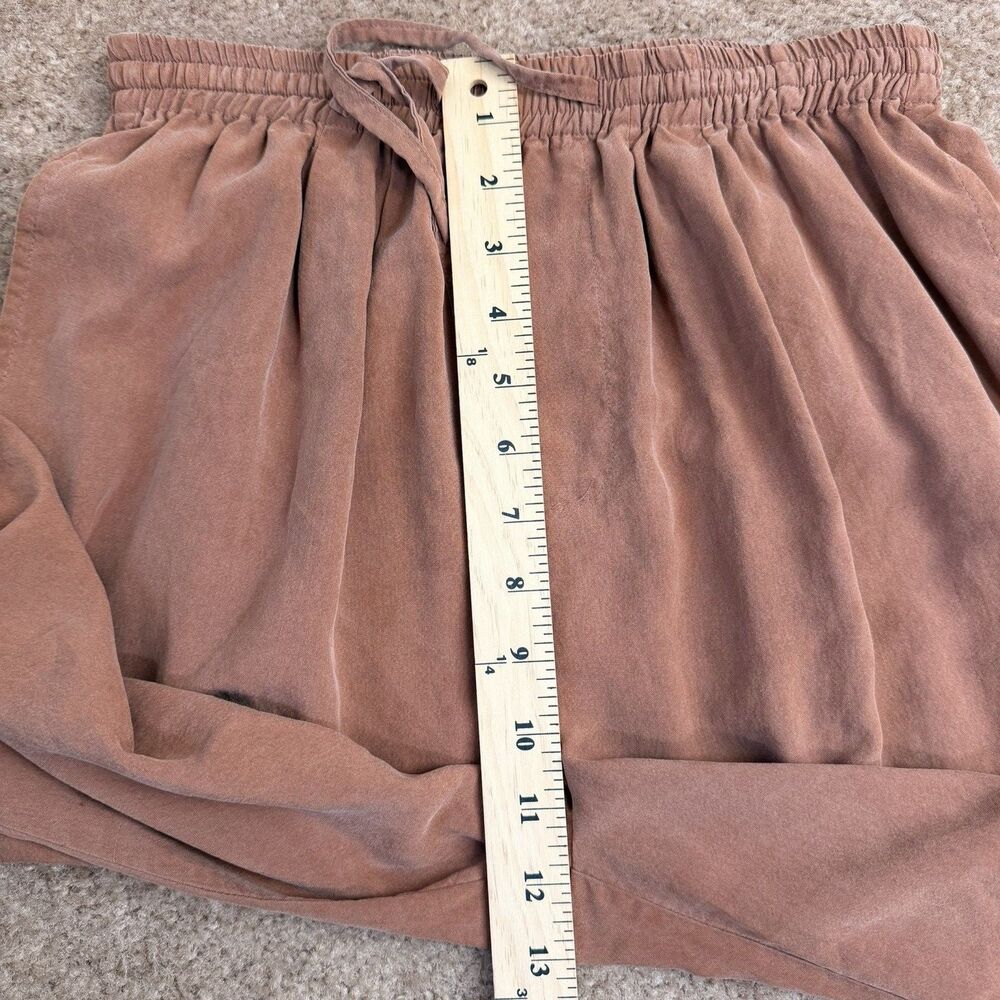 Vintage Terracotta Brown 100% Silk M Straight Leg Pants Elastic Waist Pockets - Picture 7 of 11